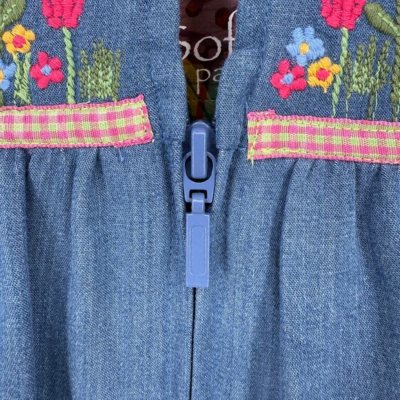 Go Softly Denim Embroidered Bird House Patio Dress Plus Sz 1X Floral Full Zip - Picture 5 of 10